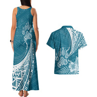 Personalised Polynesian Pacific Bulldog Couples Matching Tank Maxi Dress And Hawaiian Shirt With Teal Hawaii Tribal Tattoo Patterns LT7 - Wonder Print Shop
