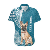 Personalised Polynesian Pacific Bulldog Hawaiian Shirt With Teal Hawaii Tribal Tattoo Patterns - Wonder Print Shop