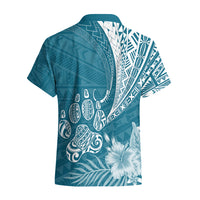 Personalised Polynesian Pacific Bulldog Hawaiian Shirt With Teal Hawaii Tribal Tattoo Patterns - Wonder Print Shop