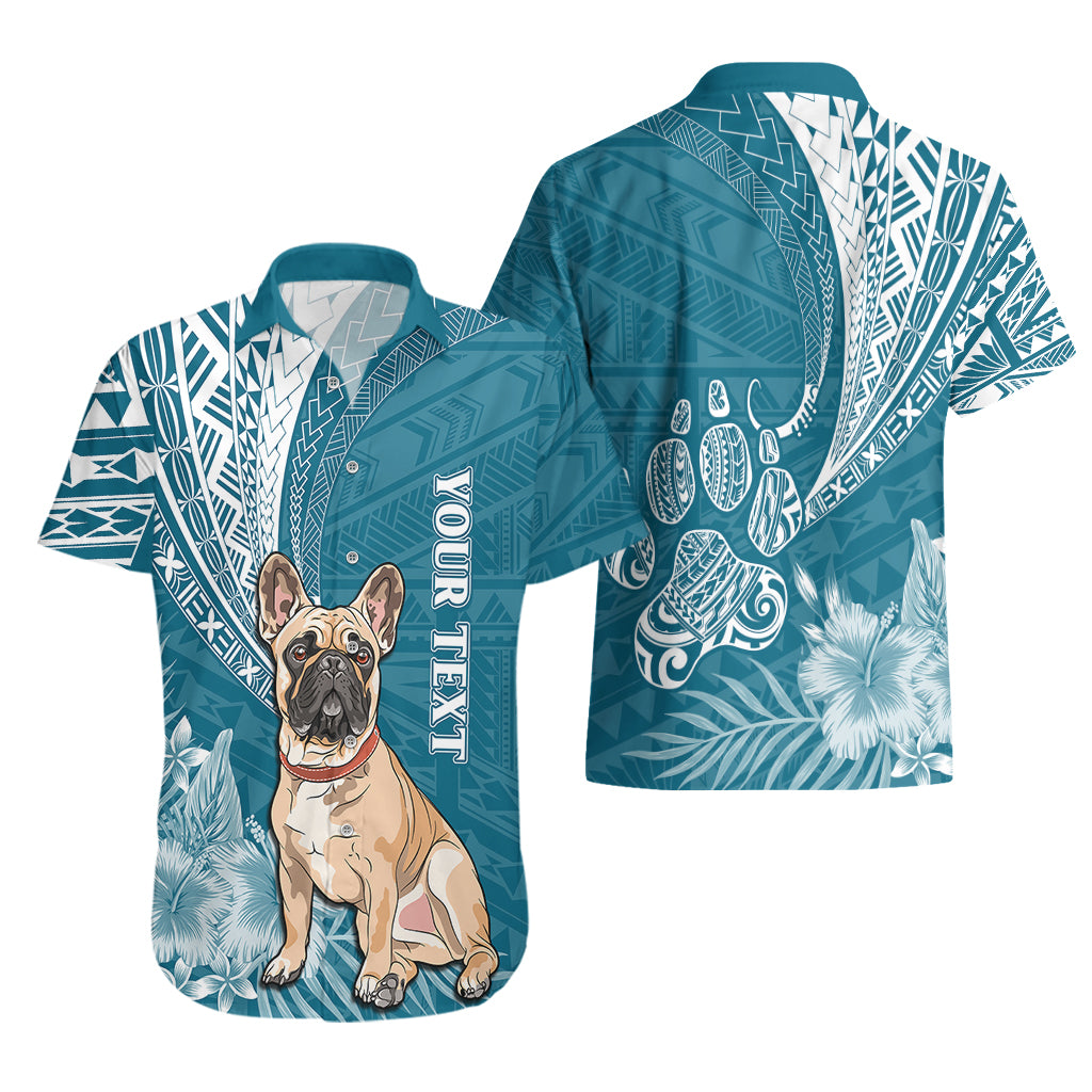 Personalised Polynesian Pacific Bulldog Hawaiian Shirt With Teal Hawaii Tribal Tattoo Patterns - Wonder Print Shop