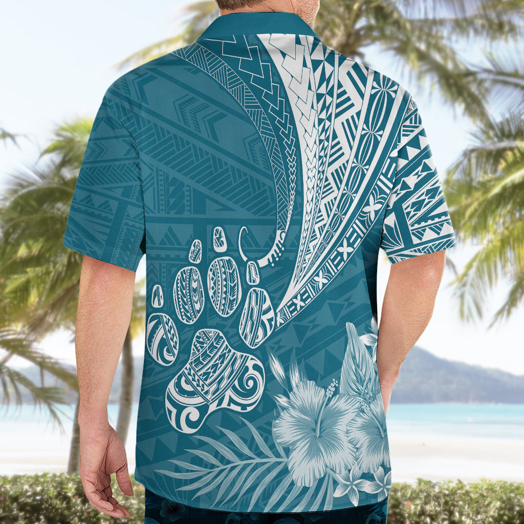 Personalised Polynesian Pacific Bulldog Hawaiian Shirt With Teal Hawaii Tribal Tattoo Patterns - Wonder Print Shop