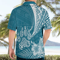 Personalised Polynesian Pacific Bulldog Hawaiian Shirt With Teal Hawaii Tribal Tattoo Patterns - Wonder Print Shop
