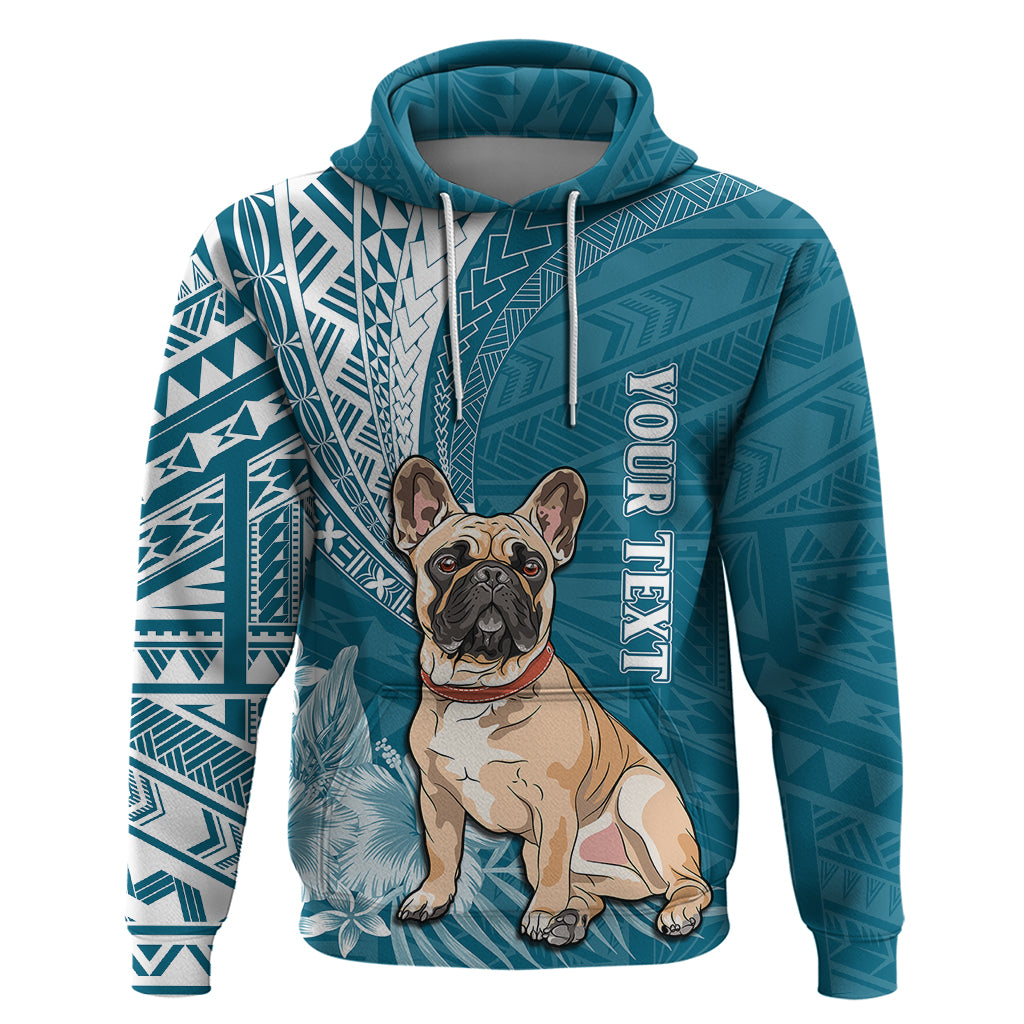 Personalised Polynesian Pacific Bulldog Hoodie With Teal Hawaii Tribal Tattoo Patterns - Wonder Print Shop