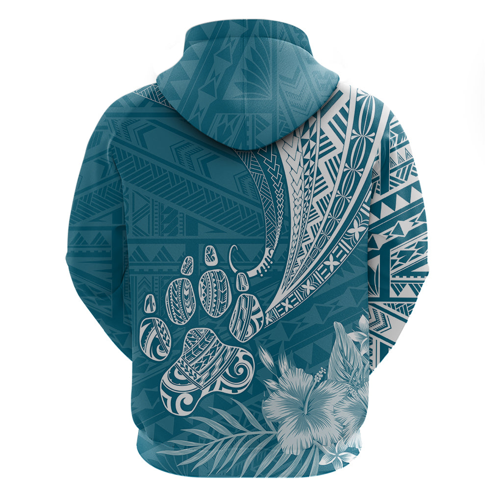 Personalised Polynesian Pacific Bulldog Hoodie With Teal Hawaii Tribal Tattoo Patterns - Wonder Print Shop