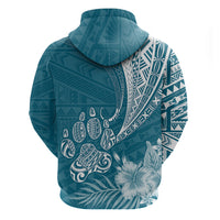Personalised Polynesian Pacific Bulldog Hoodie With Teal Hawaii Tribal Tattoo Patterns - Wonder Print Shop