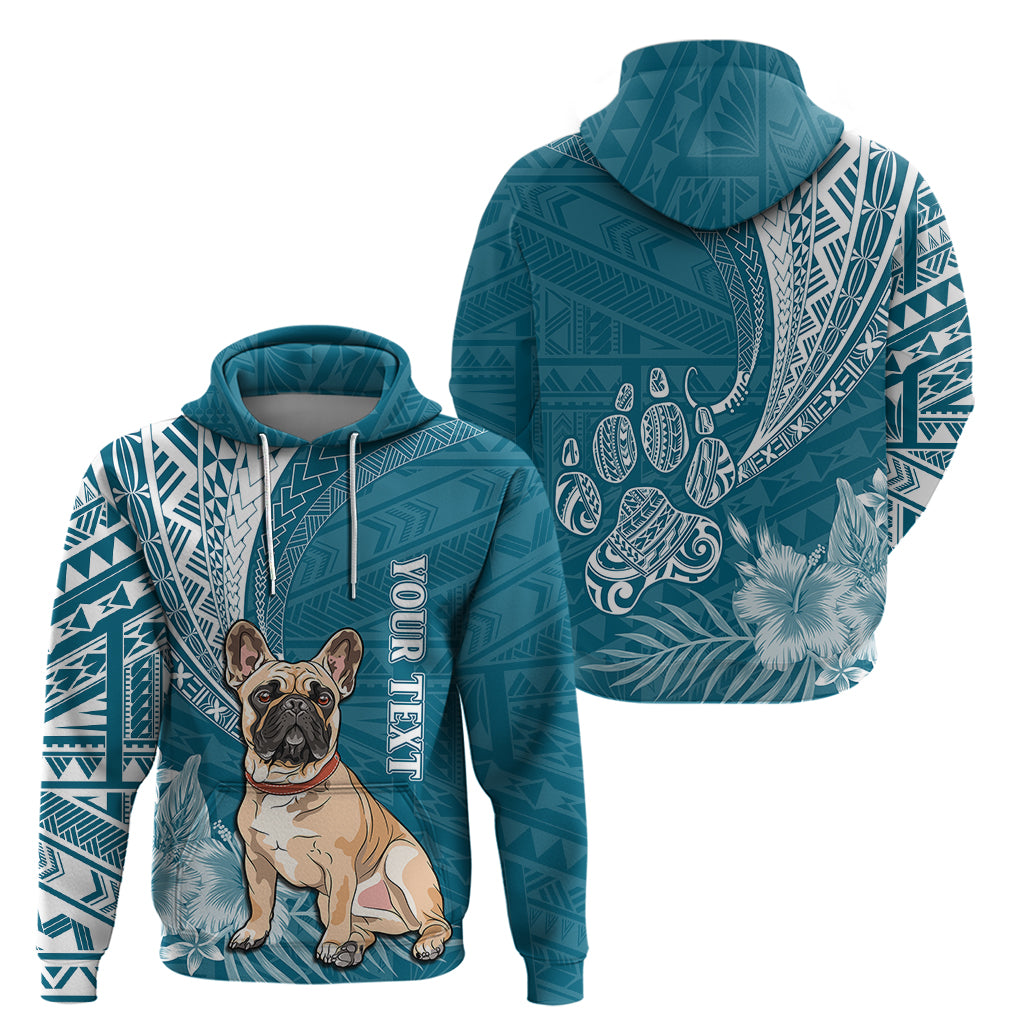 Personalised Polynesian Pacific Bulldog Hoodie With Teal Hawaii Tribal Tattoo Patterns - Wonder Print Shop