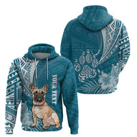 Personalised Polynesian Pacific Bulldog Hoodie With Teal Hawaii Tribal Tattoo Patterns - Wonder Print Shop