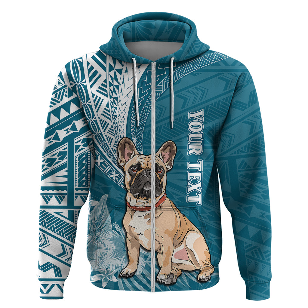 Personalised Polynesian Pacific Bulldog Hoodie With Teal Hawaii Tribal Tattoo Patterns - Wonder Print Shop