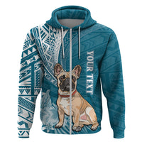 Personalised Polynesian Pacific Bulldog Hoodie With Teal Hawaii Tribal Tattoo Patterns - Wonder Print Shop