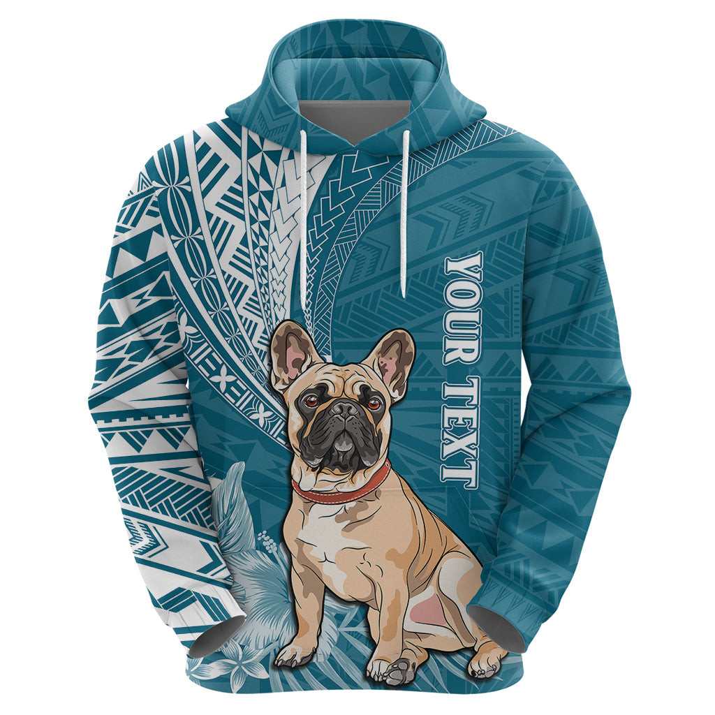 Personalised Polynesian Pacific Bulldog Hoodie With Teal Hawaii Tribal Tattoo Patterns - Wonder Print Shop