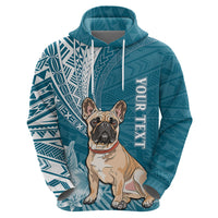 Personalised Polynesian Pacific Bulldog Hoodie With Teal Hawaii Tribal Tattoo Patterns - Wonder Print Shop