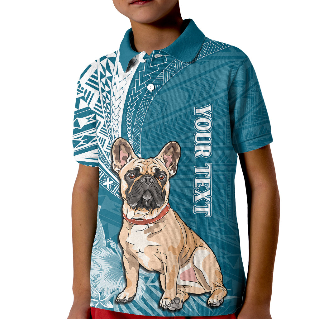 Personalised Polynesian Pacific Bulldog Kid Polo Shirt With Teal Hawaii Tribal Tattoo Patterns - Wonder Print Shop