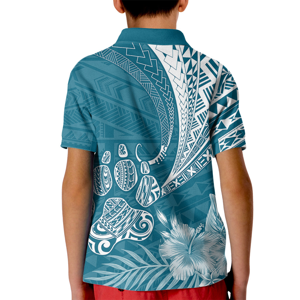 Personalised Polynesian Pacific Bulldog Kid Polo Shirt With Teal Hawaii Tribal Tattoo Patterns - Wonder Print Shop