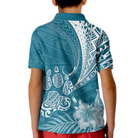 Personalised Polynesian Pacific Bulldog Kid Polo Shirt With Teal Hawaii Tribal Tattoo Patterns - Wonder Print Shop