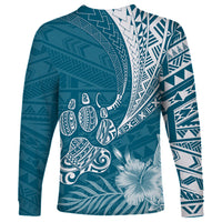 Personalised Polynesian Pacific Bulldog Long Sleeve Shirt With Teal Hawaii Tribal Tattoo Patterns - Wonder Print Shop