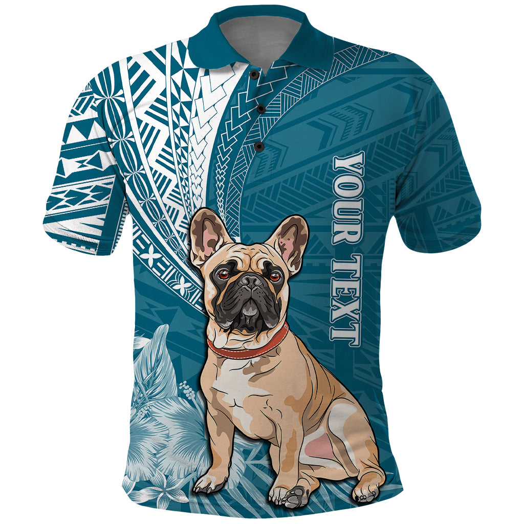 Personalised Polynesian Pacific Bulldog Polo Shirt With Teal Hawaii Tribal Tattoo Patterns - Wonder Print Shop