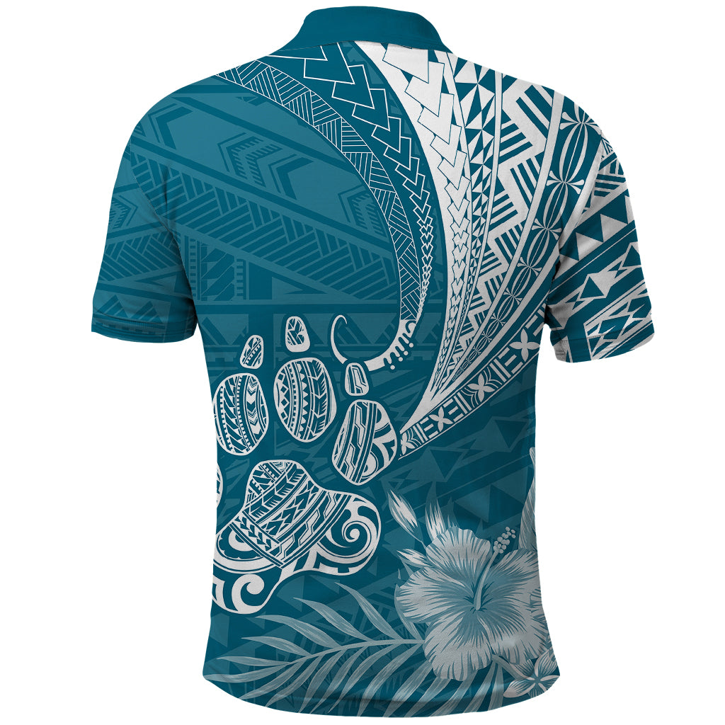 Personalised Polynesian Pacific Bulldog Polo Shirt With Teal Hawaii Tribal Tattoo Patterns - Wonder Print Shop