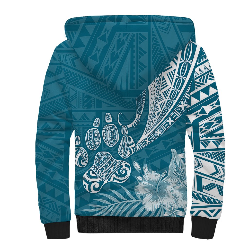 Personalised Polynesian Pacific Bulldog Sherpa Hoodie With Teal Hawaii Tribal Tattoo Patterns - Wonder Print Shop