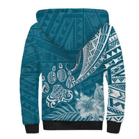 Personalised Polynesian Pacific Bulldog Sherpa Hoodie With Teal Hawaii Tribal Tattoo Patterns - Wonder Print Shop