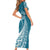 Personalised Polynesian Pacific Bulldog Short Sleeve Bodycon Dress With Teal Hawaii Tribal Tattoo Patterns - Wonder Print Shop