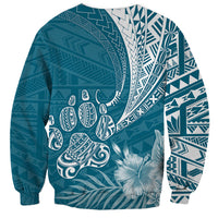 Personalised Polynesian Pacific Bulldog Sweatshirt With Teal Hawaii Tribal Tattoo Patterns - Wonder Print Shop