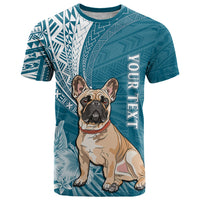 Personalised Polynesian Pacific Bulldog T Shirt With Teal Hawaii Tribal Tattoo Patterns - Wonder Print Shop