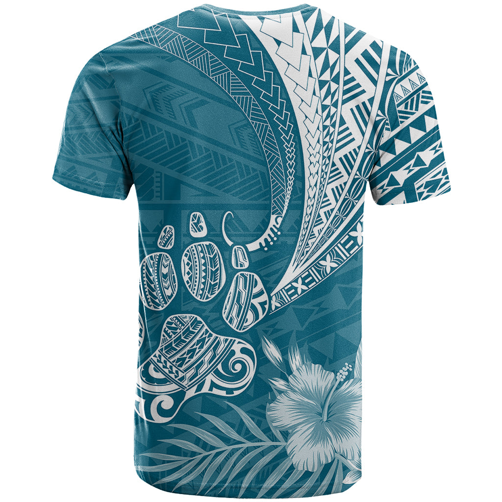 Personalised Polynesian Pacific Bulldog T Shirt With Teal Hawaii Tribal Tattoo Patterns - Wonder Print Shop