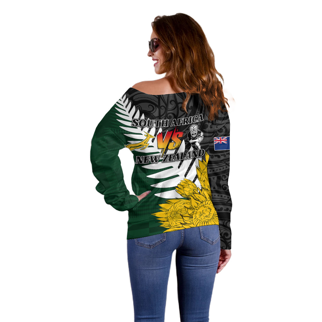 Personalised New Zealand Vs South Africa Rugby Off Shoulder Sweater Rivals - Tribal Style - Wonder Print Shop
