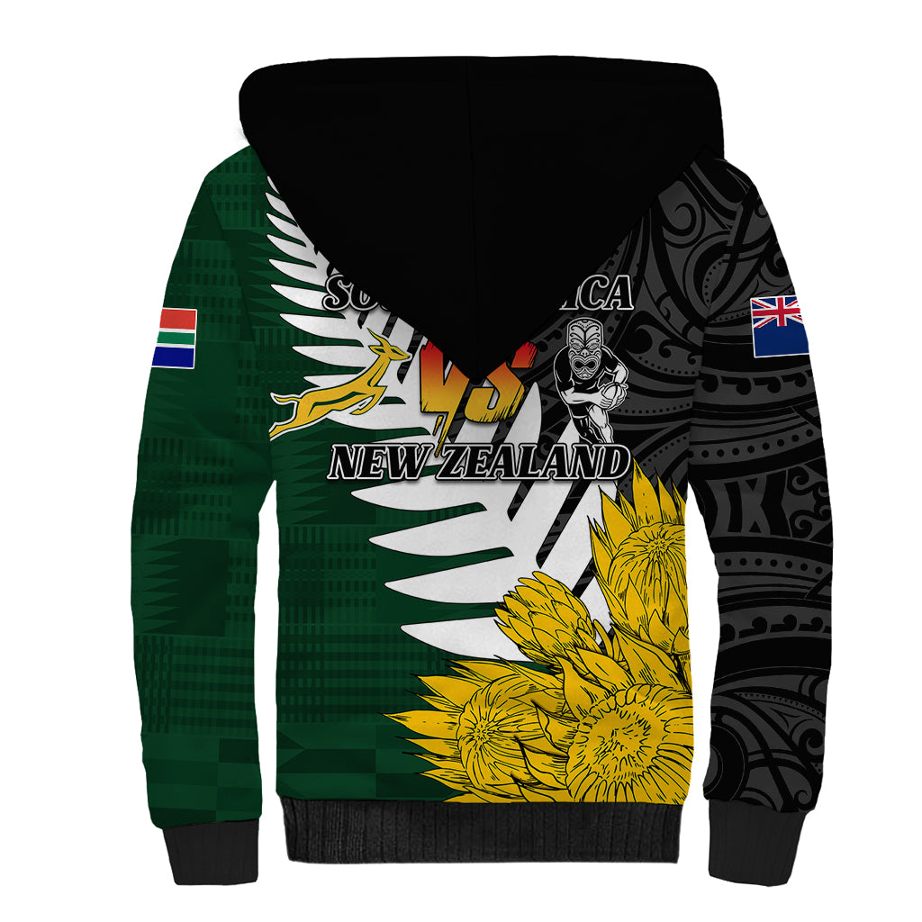 Personalised New Zealand Vs South Africa Rugby Sherpa Hoodie Rivals - Tribal Style - Wonder Print Shop