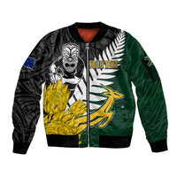 Personalised New Zealand Vs South Africa Rugby Sleeve Zip Bomber Jacket Rivals - Tribal Style - Wonder Print Shop