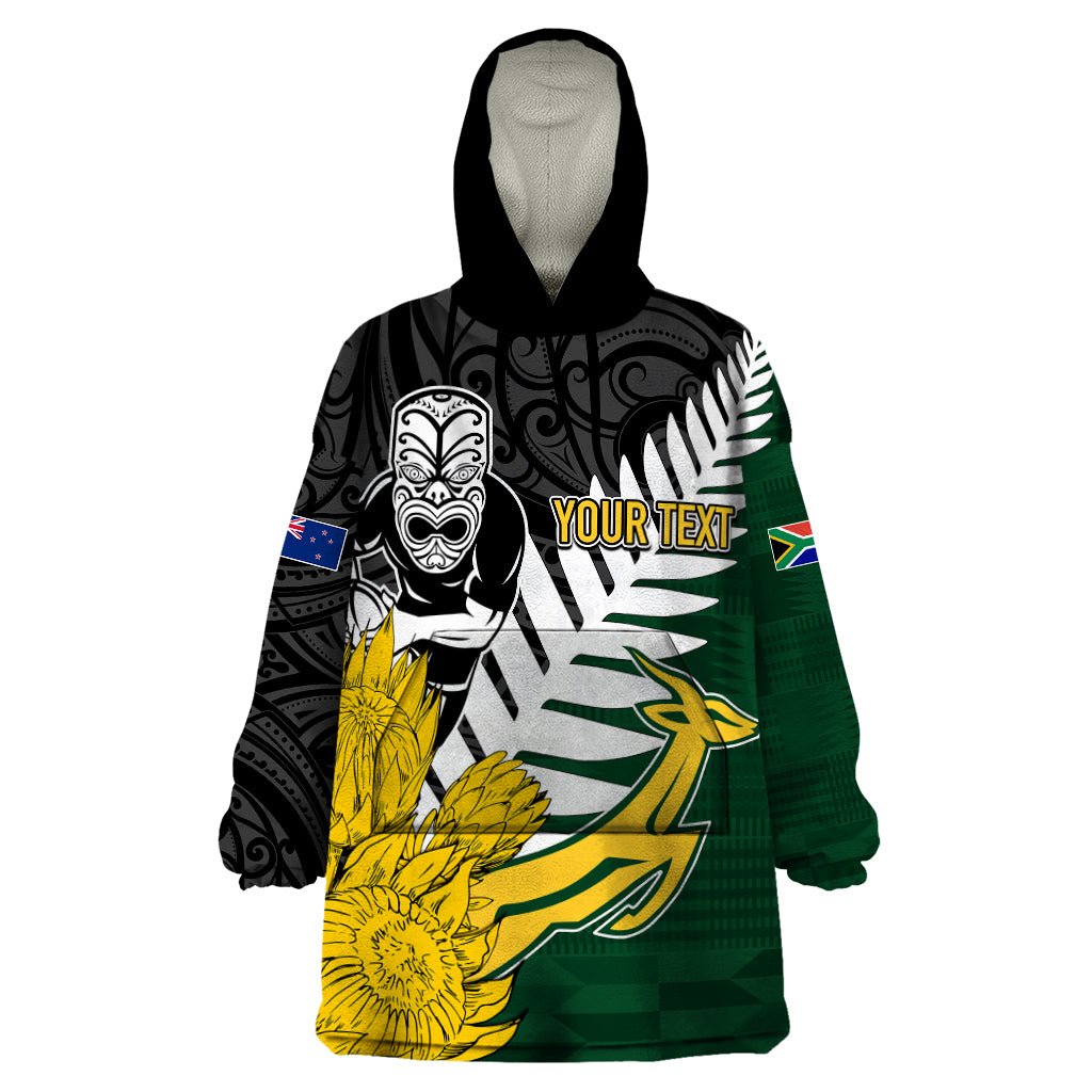 Personalised New Zealand Vs South Africa Rugby Wearable Blanket Hoodie Rivals - Tribal Style - Wonder Print Shop