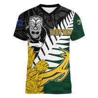 Personalised New Zealand Vs South Africa Rugby Women V Neck T Shirt Rivals - Tribal Style - Wonder Print Shop