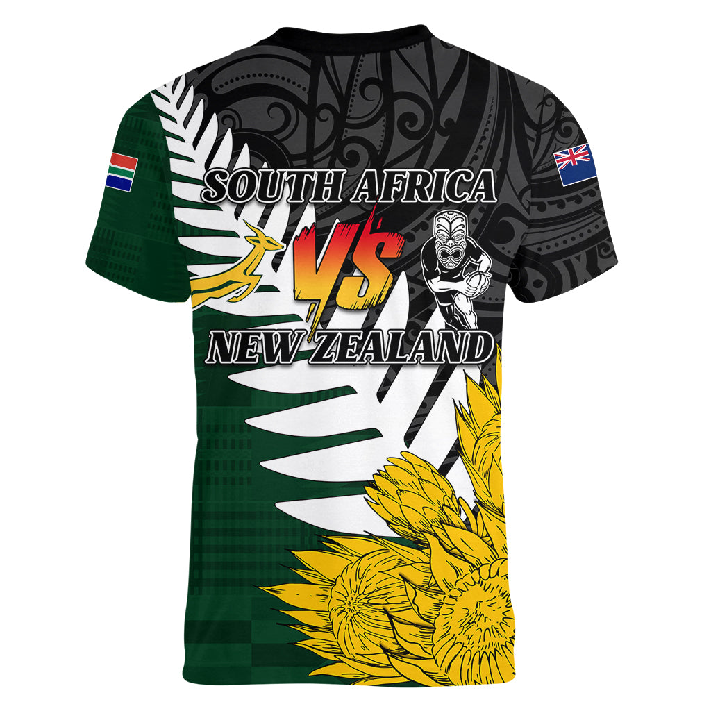 Personalised New Zealand Vs South Africa Rugby Women V Neck T Shirt Rivals - Tribal Style - Wonder Print Shop