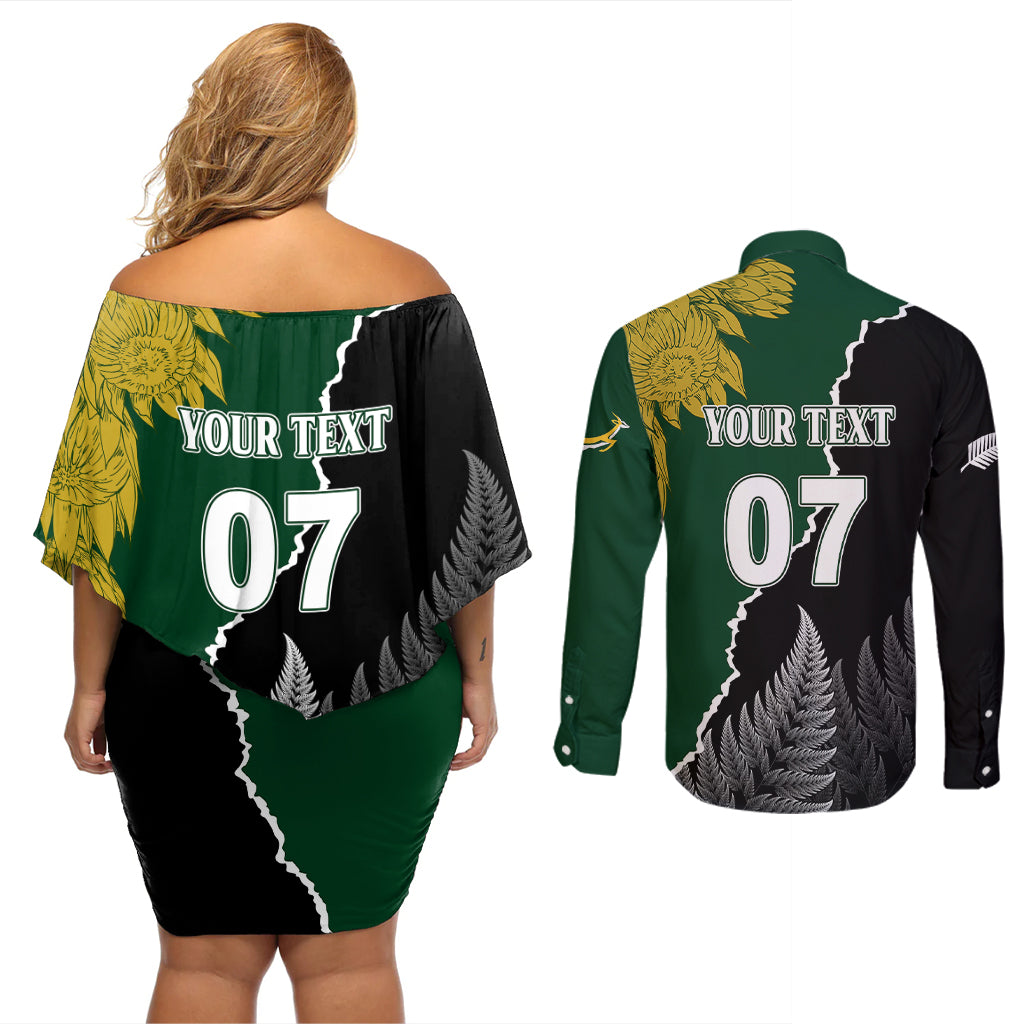 Personalised New Zealand Vs South Africa Rugby Couples Matching Off Shoulder Short Dress and Long Sleeve Button Shirts Rivals Dynamics LT7 - Wonder Print Shop