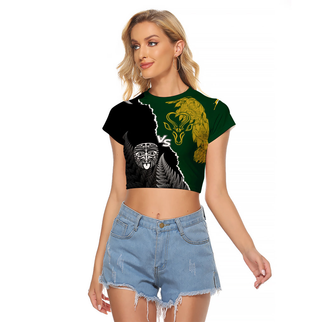 Personalised New Zealand Vs South Africa Rugby Raglan Cropped T Shirt Rivals Dynamics - Wonder Print Shop
