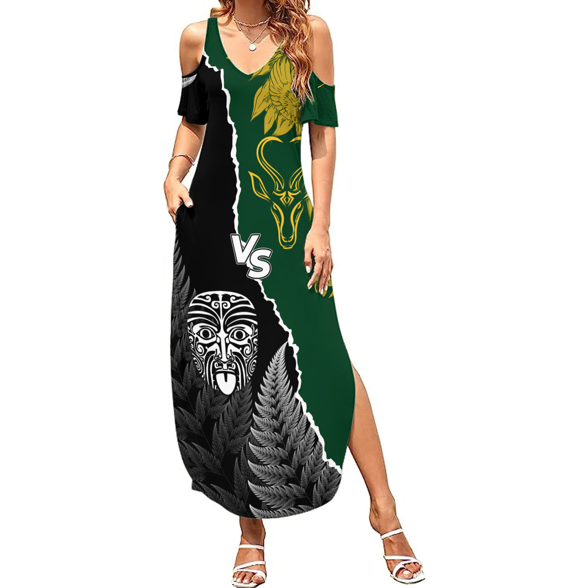 Personalised New Zealand Vs South Africa Rugby Summer Maxi Dress Rivals Dynamics - Wonder Print Shop
