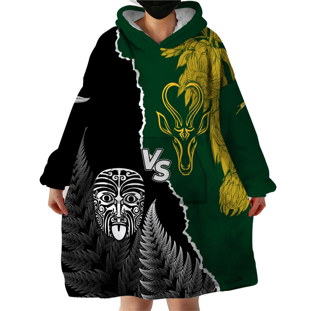 Personalised New Zealand Vs South Africa Rugby Wearable Blanket Hoodie Rivals Dynamics - Wonder Print Shop