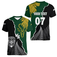 Personalised New Zealand Vs South Africa Rugby Women V Neck T Shirt Rivals Dynamics - Wonder Print Shop