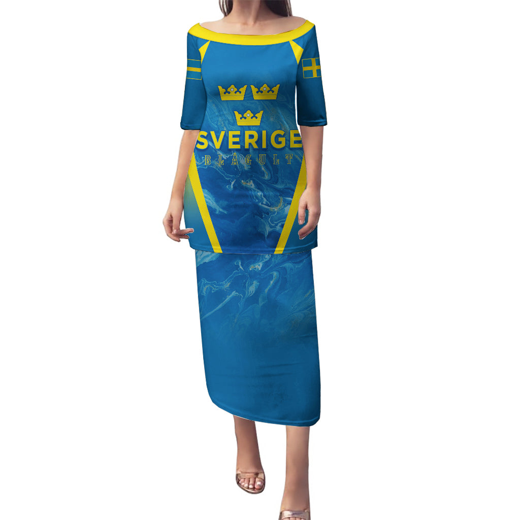 Personalised Sweden Football Puletasi Women World Cup 2023 Blagult Glacial Inspired - Wonder Print Shop