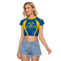 Personalised Sweden Football Raglan Cropped T Shirt Women World Cup 2023 Blagult Glacial Inspired - Wonder Print Shop