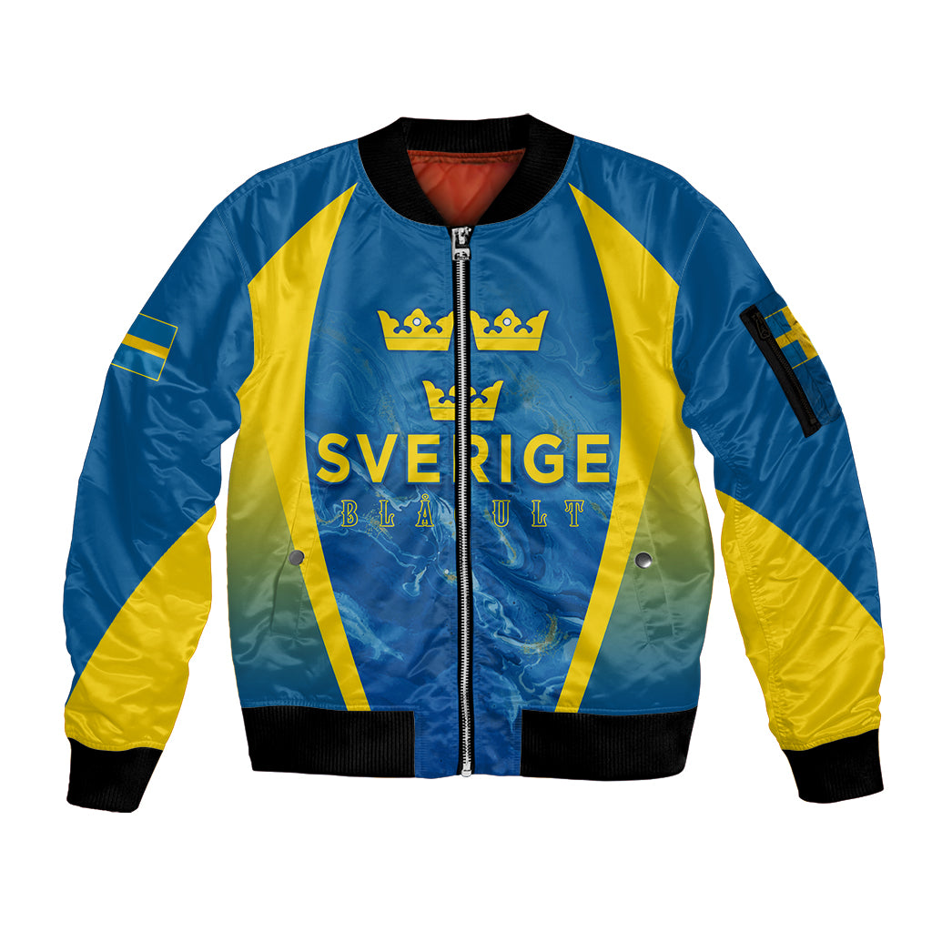 Personalised Sweden Football Sleeve Zip Bomber Jacket Women World Cup 2023 Blagult Glacial Inspired - Wonder Print Shop