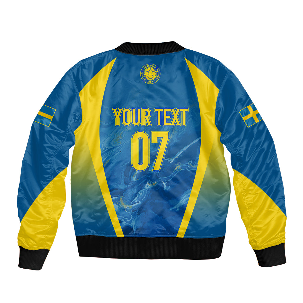 Personalised Sweden Football Sleeve Zip Bomber Jacket Women World Cup 2023 Blagult Glacial Inspired - Wonder Print Shop
