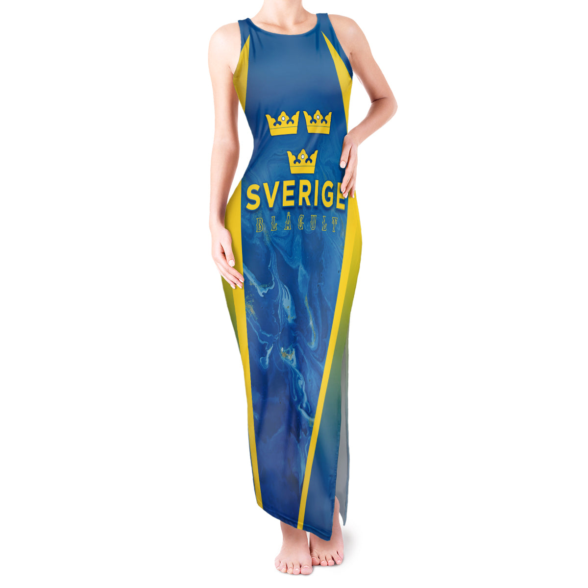 Personalised Sweden Football Tank Maxi Dress Women World Cup 2023 Blagult Glacial Inspired - Wonder Print Shop