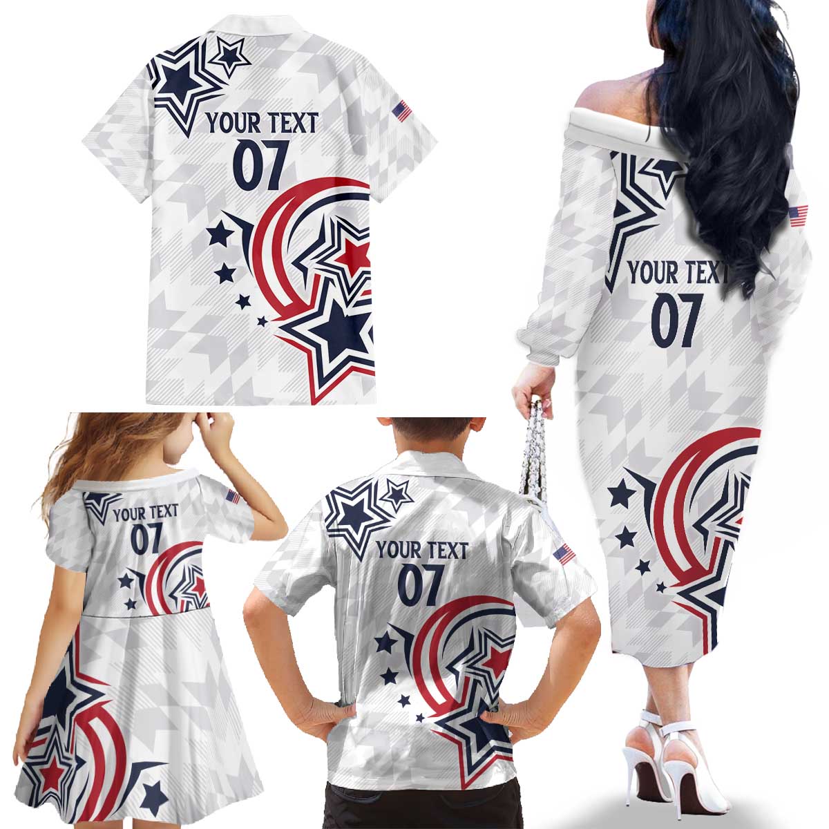 USA Rugby 2024 Custom Family Matching Off The Shoulder Long Sleeve Dress and Hawaiian Shirt GO Eagles Assemble - Wonder Print Shop