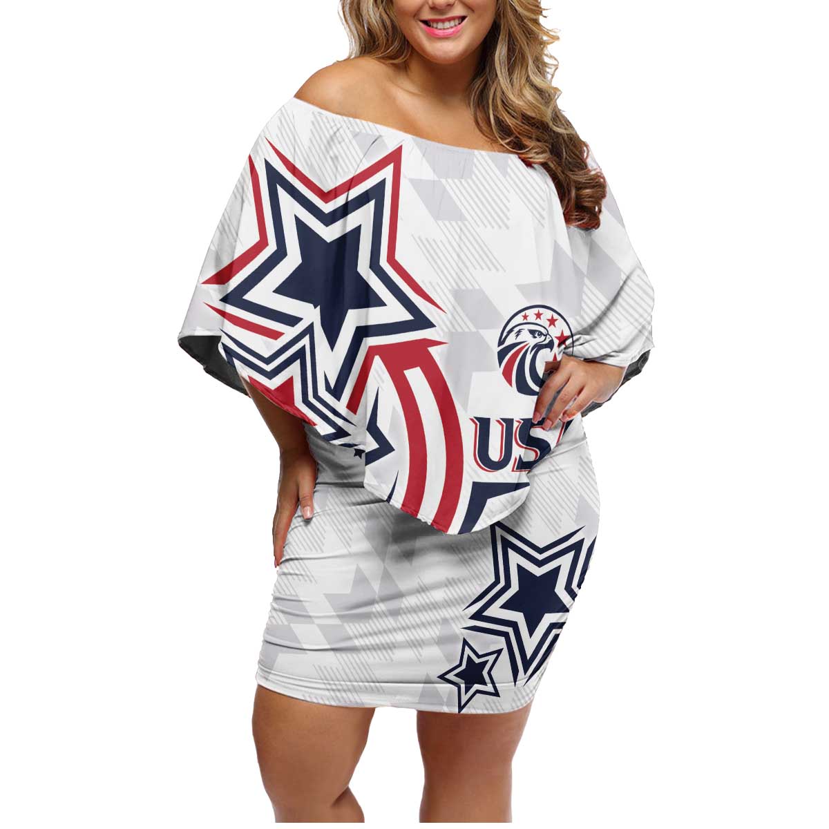USA Rugby 2024 Custom Family Matching Off Shoulder Short Dress and Hawaiian Shirt GO Eagles Assemble LT7 - Wonder Print Shop