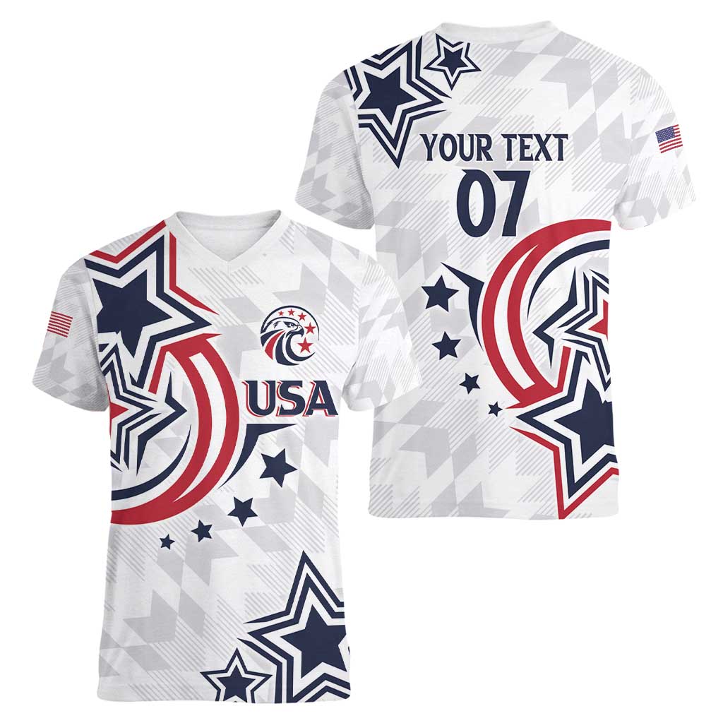 USA Rugby 2024 Custom Women V-Neck T-Shirt GO Eagles Assemble - Wonder Print Shop