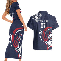 USA Rugby 2024 Custom Couples Matching Short Sleeve Bodycon Dress and Hawaiian Shirt GO Eagles Assemble - Blue Version LT7 - Wonder Print Shop