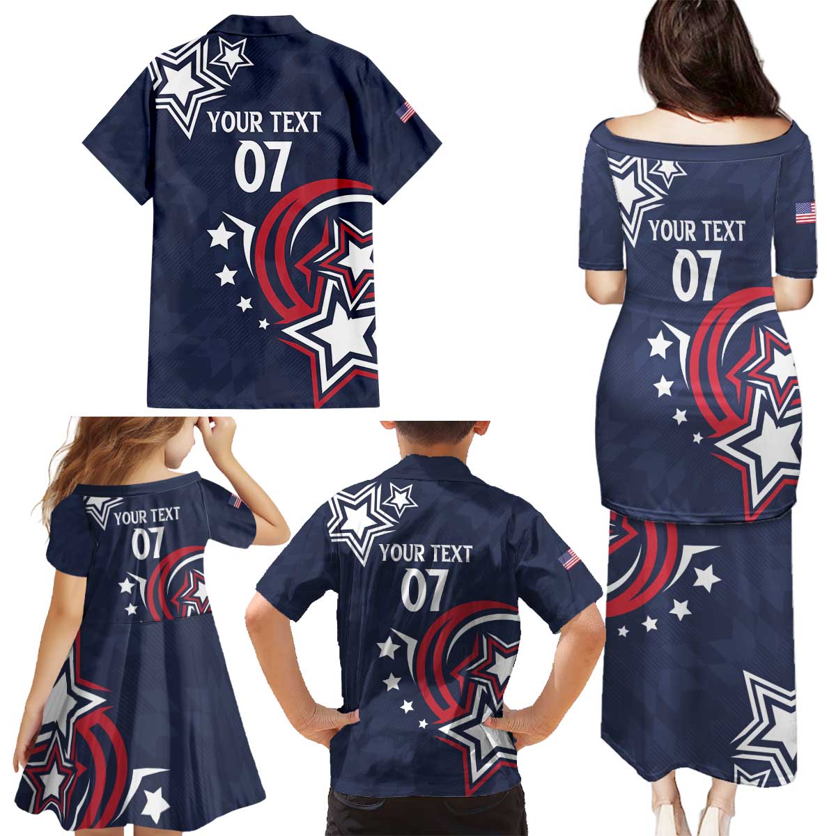 USA Rugby 2024 Custom Family Matching Puletasi and Hawaiian Shirt GO Eagles Assemble - Blue Version - Wonder Print Shop