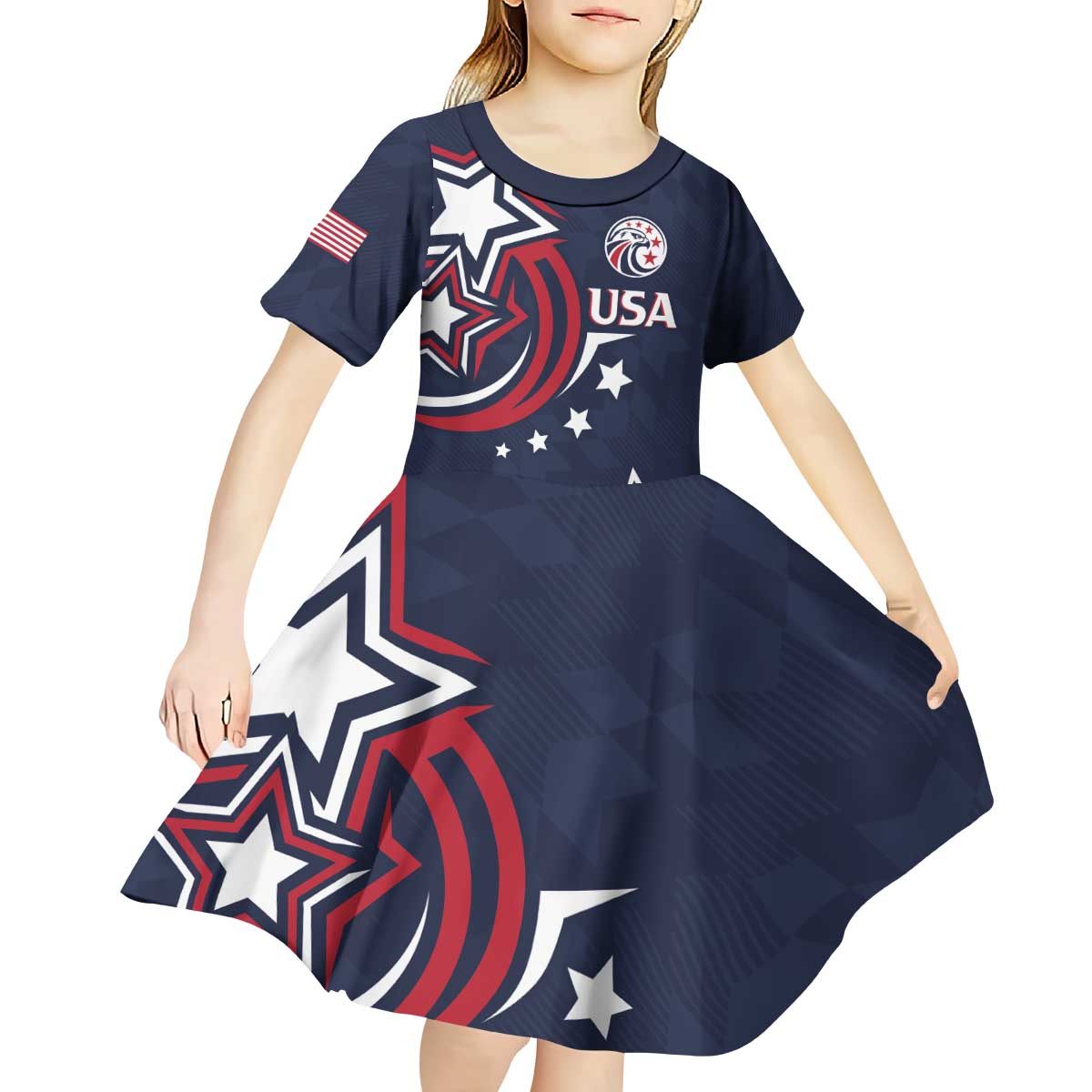 USA Rugby 2024 Custom Kid Short Sleeve Dress GO Eagles Assemble - Blue Version - Wonder Print Shop