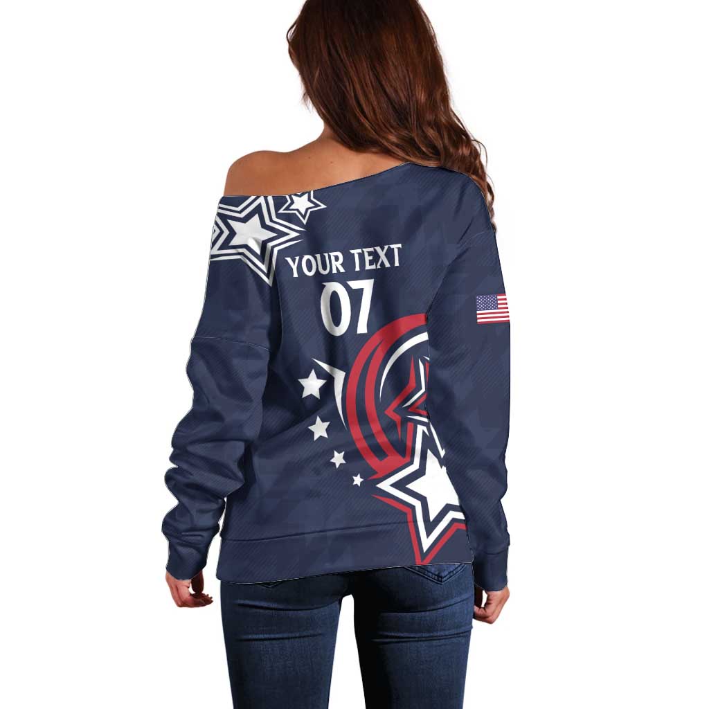 USA Rugby 2024 Custom Off Shoulder Sweater GO Eagles Assemble - Blue Version - Wonder Print Shop